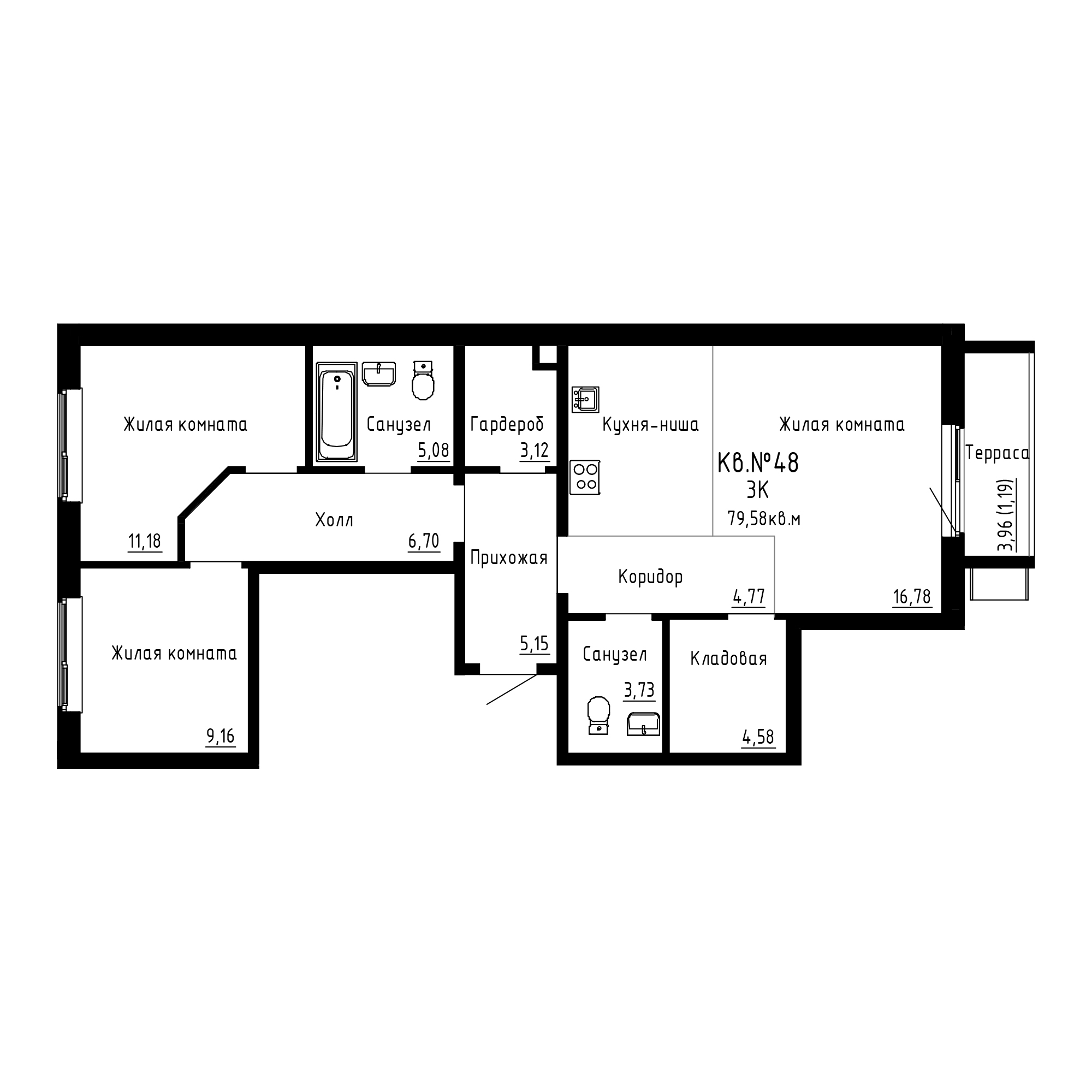 ЖК ДНС Сити (DNS Сити), 2-комн кв 79,58 м2, за 12 348 400 ₽, 1 этаж